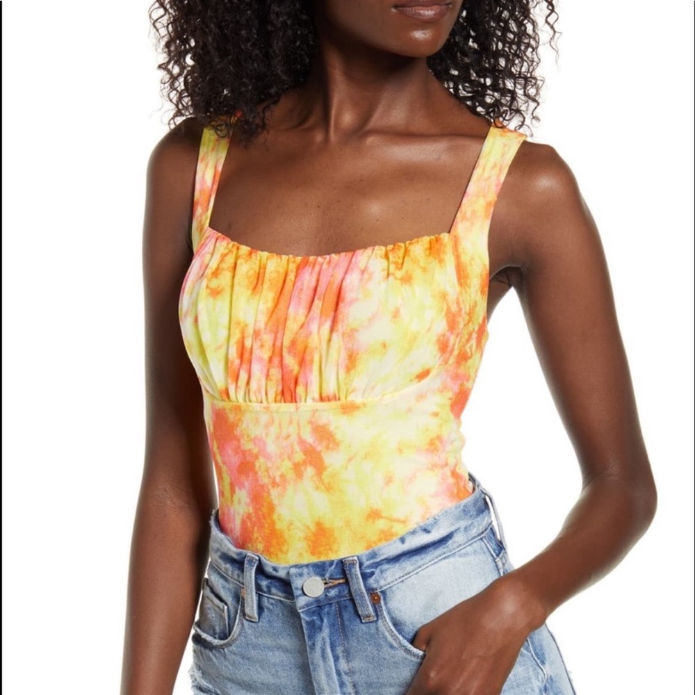 Leith Tie-Dye Bodysuit in Yellow and Orange